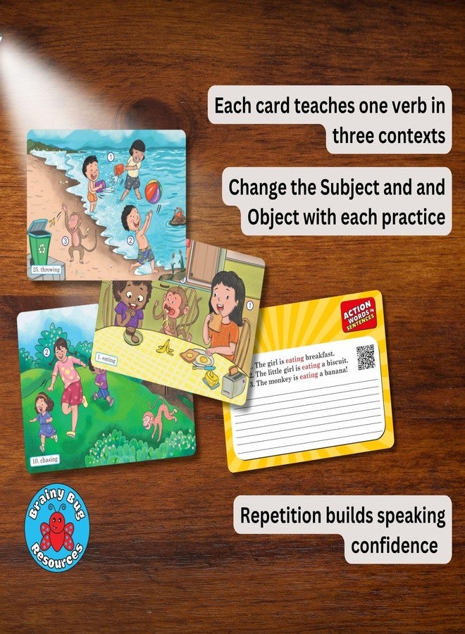 Brainy Bug Resources Flashcards with App-Enabled Audio Feature | Grammar and Sentence Structure | Verbs and Prepositions | Audio in English, Hindi, Tamil, Kannada, Telugu and Punjabi - Image 5